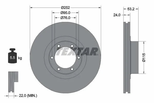 Textar Front Coated Brake Disc Pro Vented 92017203 252mm - image 3