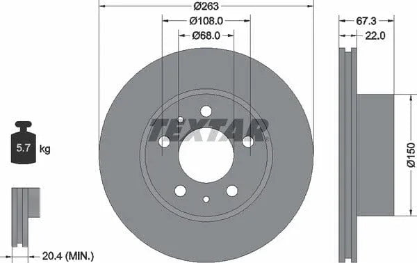 Textar Front Brake Disc Vented 92018600 263mm - image 4