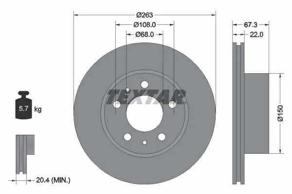 Textar Front Brake Disc Vented 92018600 263mm - image 3