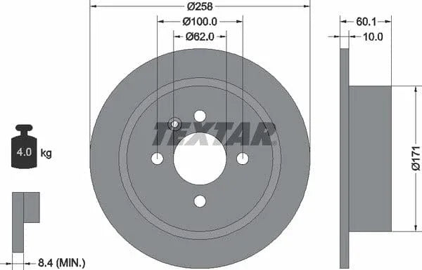Textar Rear Brake Disc Solid 92019200 258mm - image 4