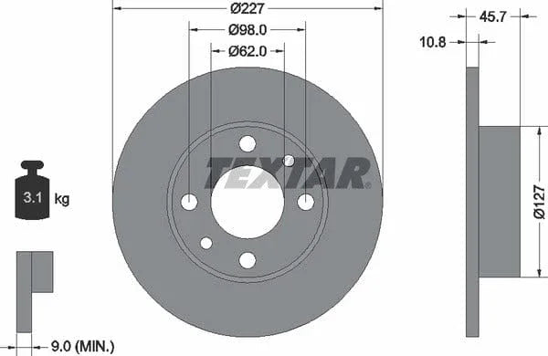 Textar Front Brake Disc Solid 92019300 227mm - image 4