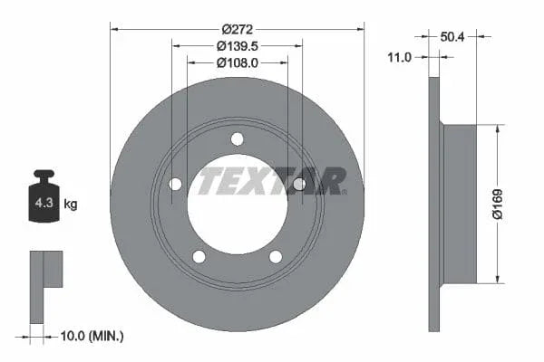 Textar Front Brake Disc Solid 92019900 272mm - image 3