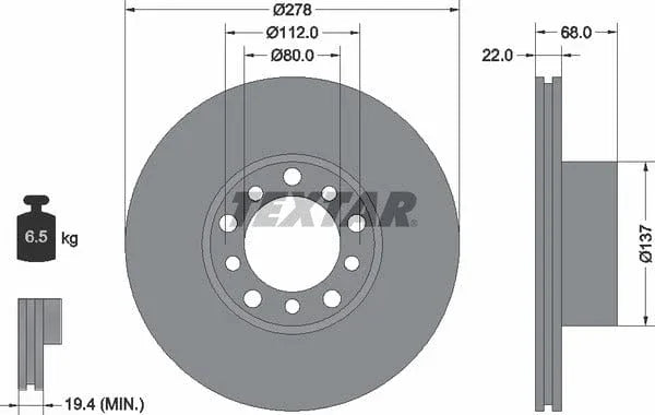 Textar Front Brake Disc Vented 92020400 278mm - image 4