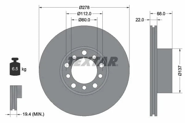 Textar Front Brake Disc Vented 92020400 278mm - image 3