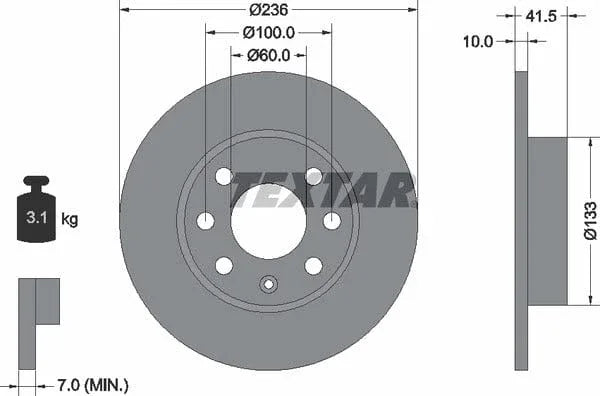 Textar Front Brake Disc Solid 92020800 236mm - image 4