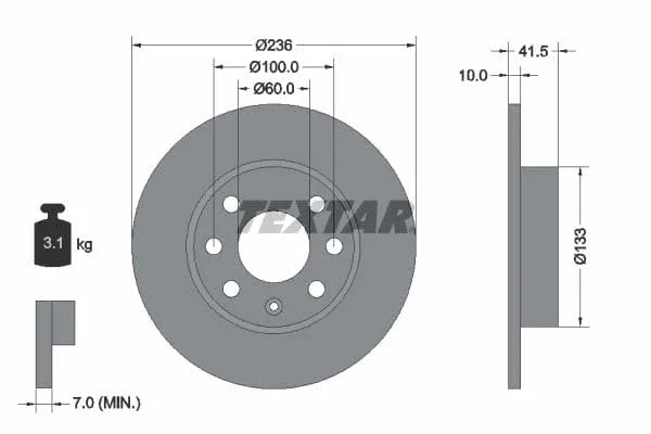 Textar Front Brake Disc Solid 92020800 236mm - image 3