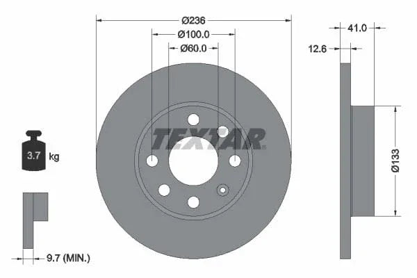 Textar Front Coated Brake Disc Pro Solid 92020903 236mm - image 3