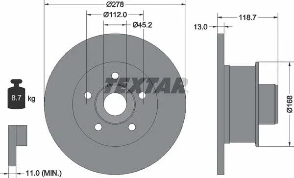 Textar Front Brake Disc Solid 92022000 278mm - image 4