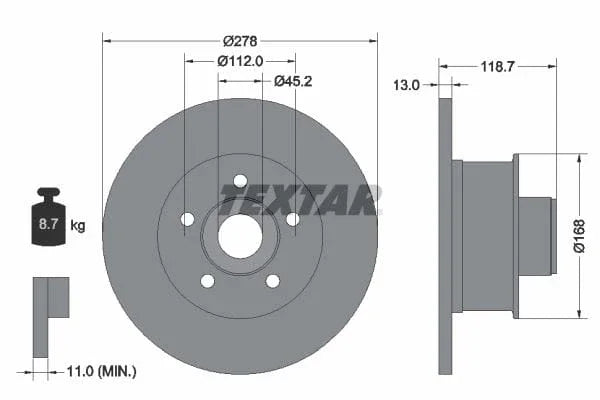 Textar Front Brake Disc Solid 92022000 278mm - image 3