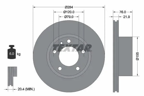 Textar Front Brake Disc Vented 92022300 284mm - image 3