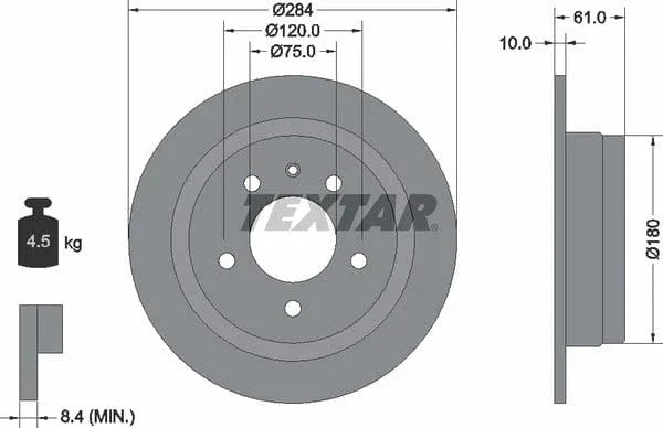 Textar Rear Brake Disc Solid 92022400 284mm - image 4