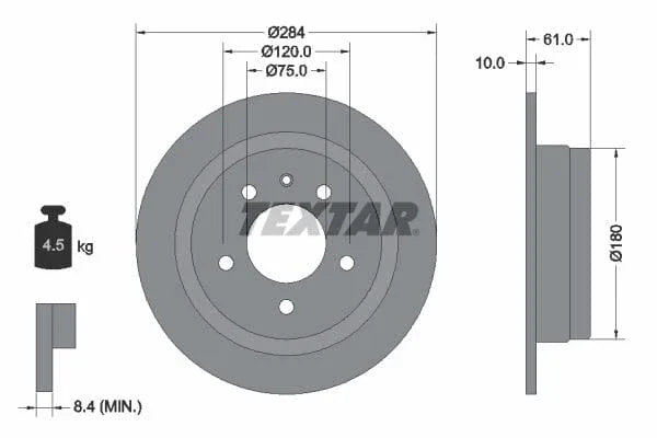 Textar Rear Brake Disc Solid 92022400 284mm - image 3