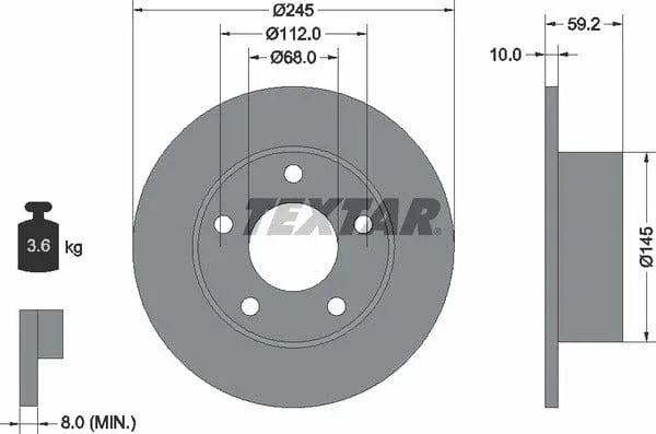 Textar Rear Brake Disc Solid 92022800 245mm - image 4