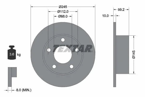 Textar Rear Brake Disc Solid 92022800 245mm - image 3