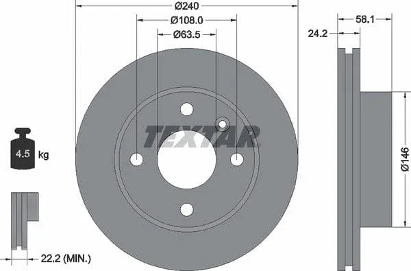 Textar Front Brake Disc Vented 92022900 240mm - image 4