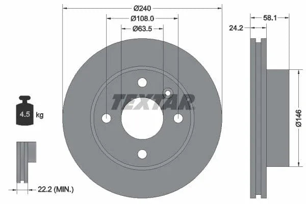 Textar Front Brake Disc Vented 92022900 240mm - image 3