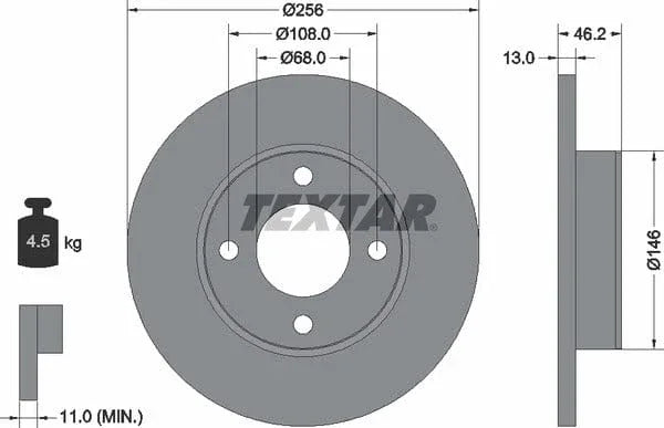 Textar Front Brake Disc Solid 92025900 256mm - image 4