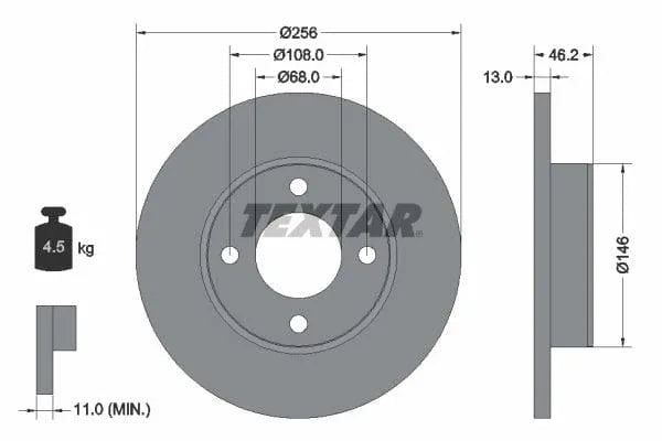 Textar Front Brake Disc Solid 92025900 256mm - image 3