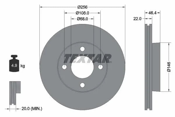 Textar Front Brake Disc Vented 92026000 256mm - image 3