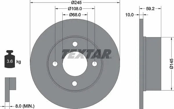 Textar Rear Brake Disc Solid 92026100 245mm - image 4