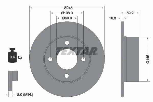 Textar Rear Brake Disc Solid 92026100 245mm - image 3