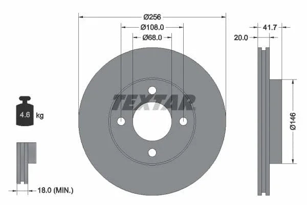 Textar Front Brake Disc Vented 92026200 256mm - image 3