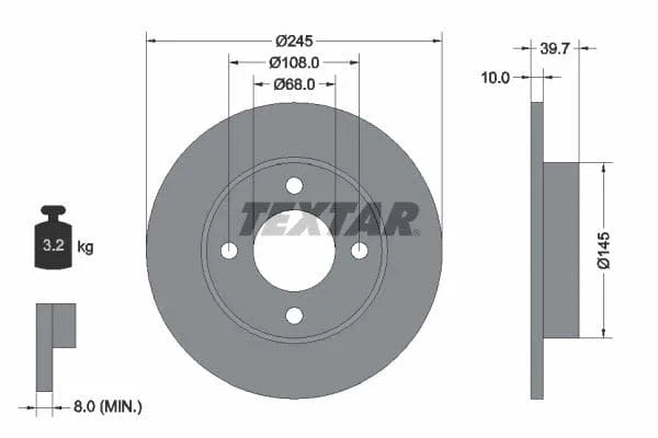 Textar Rear Brake Disc Solid 92026300 245mm - image 3