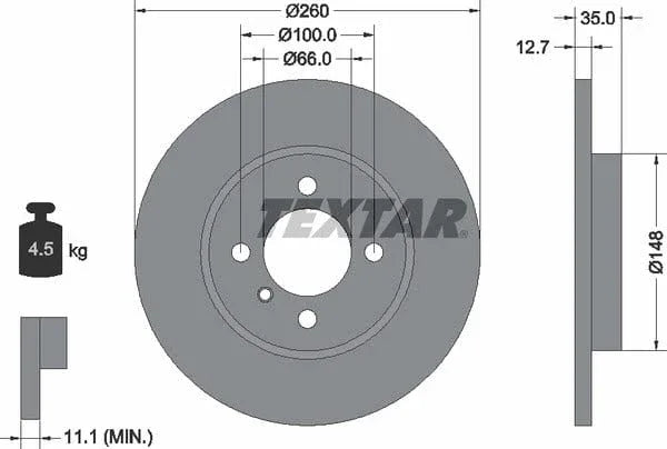 Textar Front Brake Disc Solid 92026400 260mm - image 4