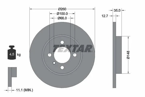 Textar Front Brake Disc Solid 92026400 260mm - image 3