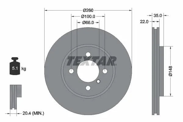Textar Front Coated Brake Disc Pro Vented 92026503 260mm - image 3