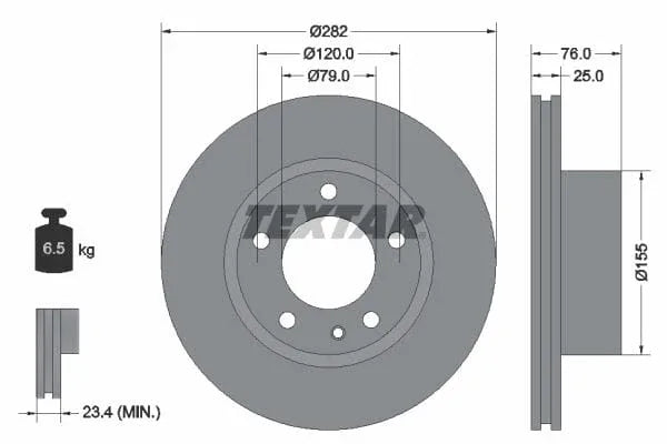 Textar Front Brake Disc Vented 92026700 282mm - image 3