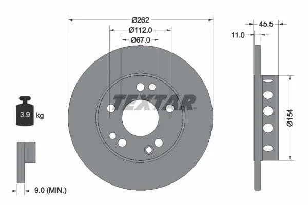 Textar Front Coated Brake Disc Pro Solid 92027403 262mm - image 3