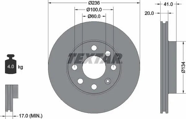 Textar Front Coated Brake Disc Pro Vented 92029603 236mm - image 4