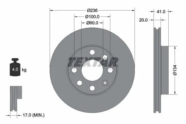 Textar Front Coated Brake Disc Pro Vented 92029603 236mm - image 3