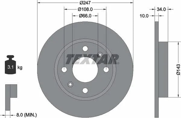 Textar Front Coated Brake Disc Pro Solid 92029803 247mm - image 4