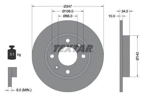 Textar Front Coated Brake Disc Pro Solid 92029803 247mm - image 3