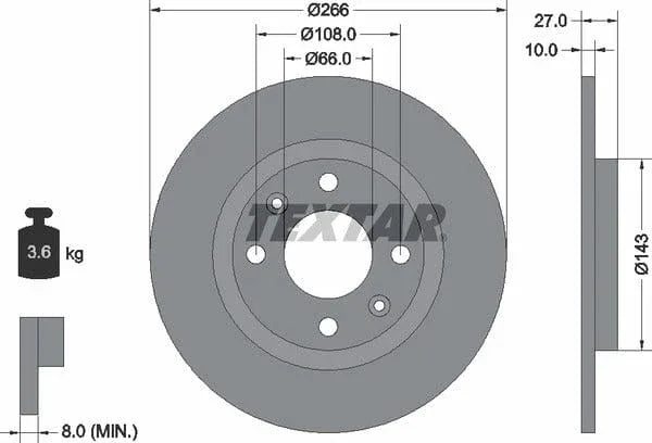 Textar Front Brake Disc Solid 92029900 266mm - image 4