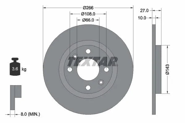 Textar Front Brake Disc Solid 92029900 266mm - image 3