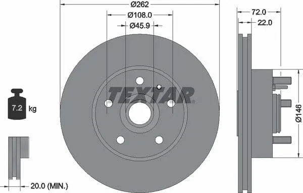 Textar Front Brake Disc Vented 92031300 262mm - image 4