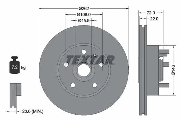 Textar Front Brake Disc Vented 92031300 262mm - image 3