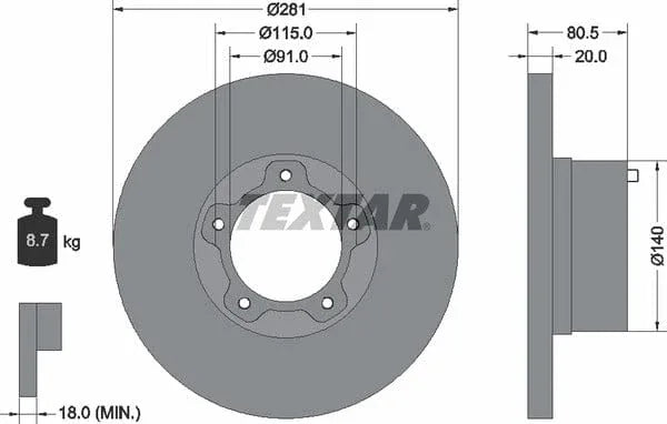 Textar Front Brake Disc Solid 92031500 281mm - image 4
