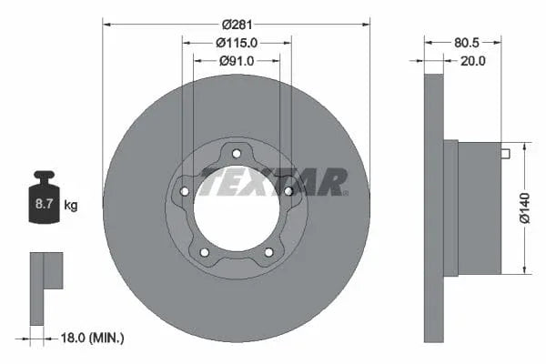 Textar Front Brake Disc Solid 92031500 281mm - image 3