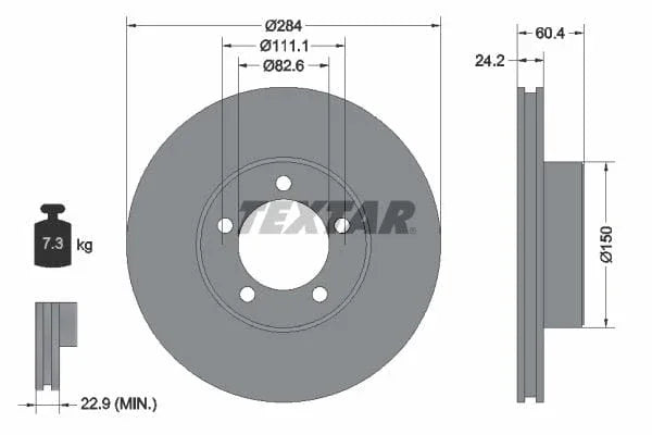 Textar Front Brake Disc Vented 92031600 284mm - image 3
