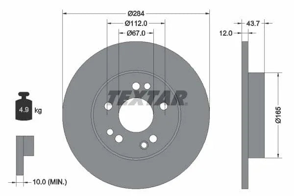Textar Front Coated Brake Disc Pro Solid 92031803 284mm - image 3