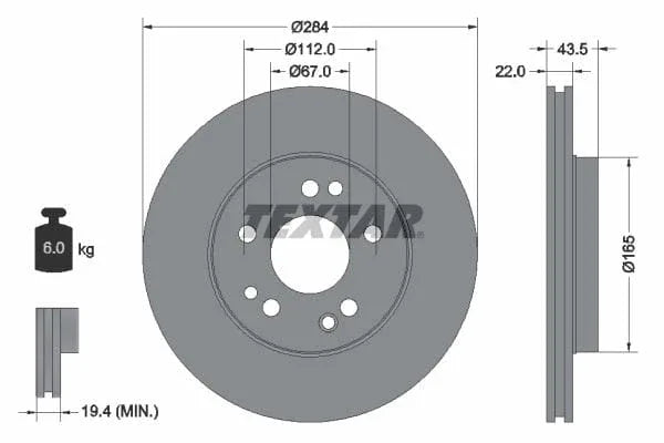 Textar Front Brake Disc Vented 92031900 284mm - image 3