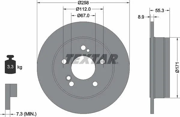 Textar Rear Brake Disc Pro Solid 92032003 258mm - image 4