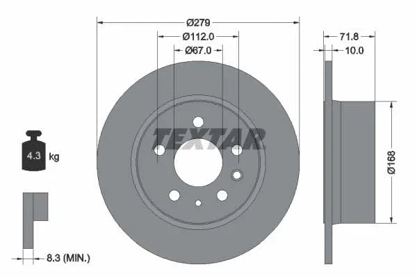 Textar Rear Brake Disc Solid 92032600 279mm - image 3
