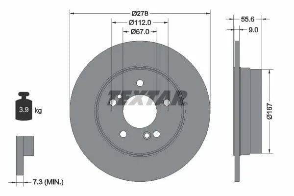 Textar Rear Brake Disc Pro Solid 92032703 278mm - image 3