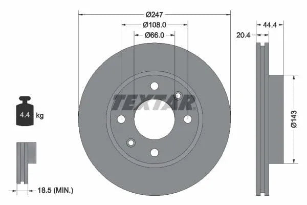 Textar Front Brake Disc Vented 92033800 247mm - image 3