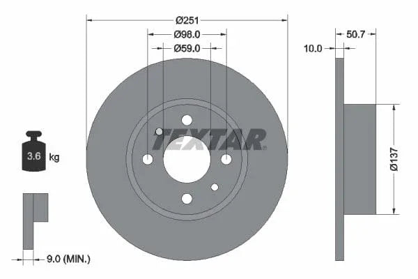 Textar Rear Brake Disc Pro Solid 92034203 251mm - image 3